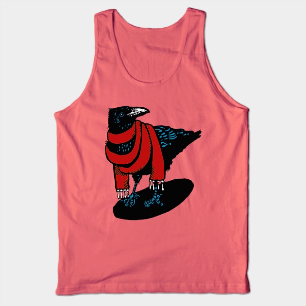 Big Red Scarfed Crow Tank Top by LiquoriceLino